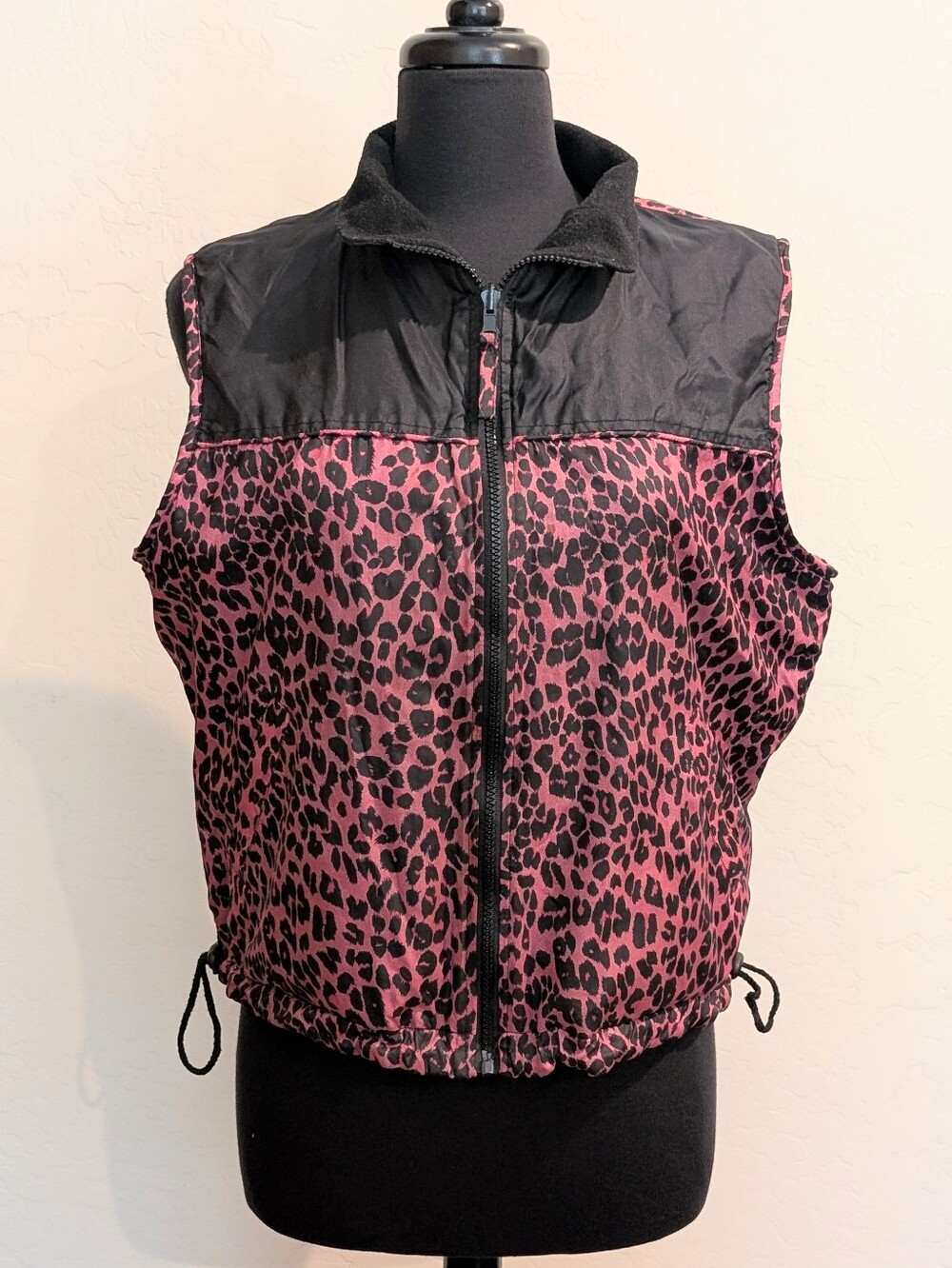 Silk Ncounter Hot Pink Black Leopard Print Silk Soft Reversible Women's Vest SzL